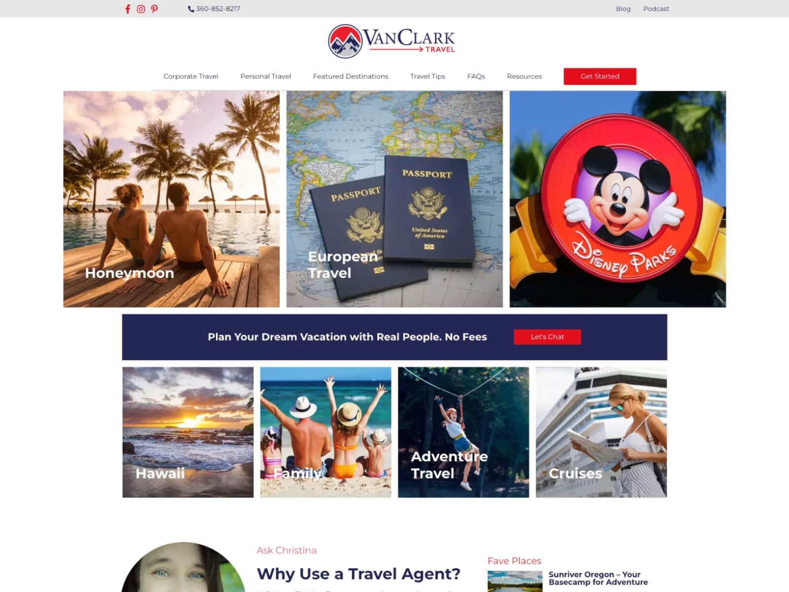Van Clark Travel website screenshot