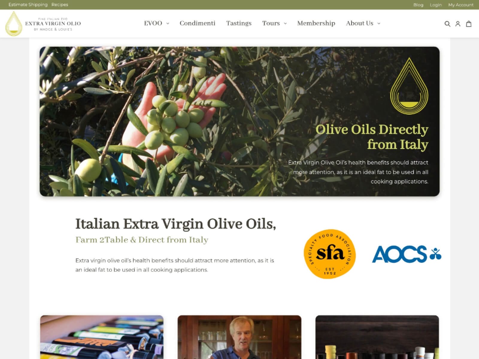 Extra Virgin Olio website screenshot